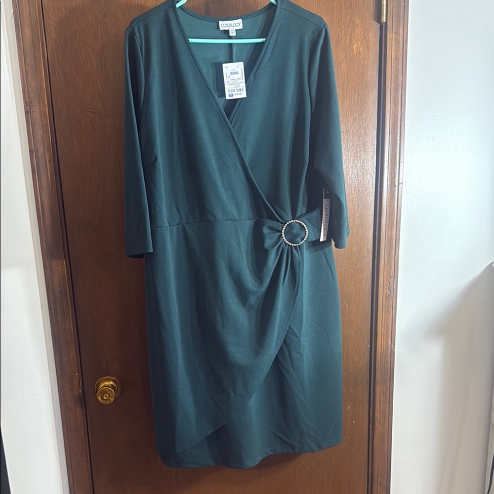 Luxology Green Embellished Wrap Midi Dress